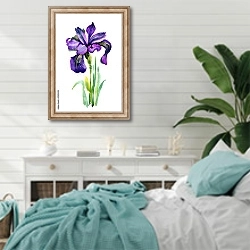 «Акварельный цветок ириса» в интерьере спальни в стиле прованс с голубыми деталями