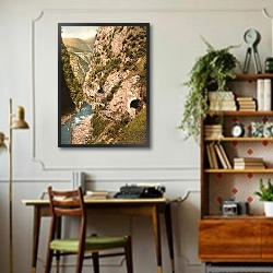«Италия. Река в горах» в интерьере кабинета в стиле ретро над столом
