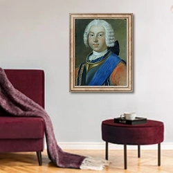 «Frederick III, Duke of Herzog of Saxe-Gotha-Altenburg, 1740» в интерьере гостиной в бордовых тонах