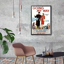 «Poster - Going My Way» в интерьере в стиле лофт с бетонной стеной