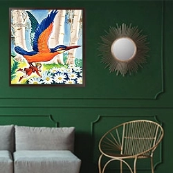 «The Story of Tom Thumb 17» в интерьере классической гостиной с зеленой стеной над диваном