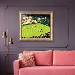 «The centre court at Wimbledon» в интерьере гостиной с розовым диваном