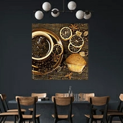 «Кофе с лимонным кексом» в интерьере столовой с черными стенами