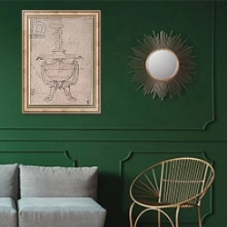 «Study of a decorative urn» в интерьере классической гостиной с зеленой стеной над диваном