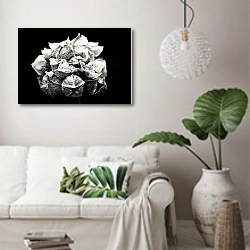 «Семена в сухом цветке» в интерьере светлой гостиной в скандинавском стиле над диваном