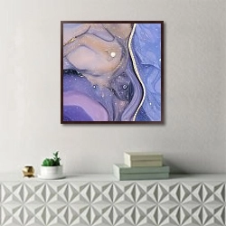 «Abstract azure and violet ink art 6» в интерьере в стиле минимализм над тумбой