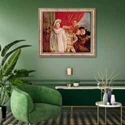 «Actors of the Comedie Italienne» в интерьере гостиной в зеленых тонах