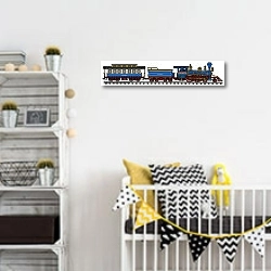 «Старый синий поезд» в интерьере детской комнаты для мальчика с желтыми деталями