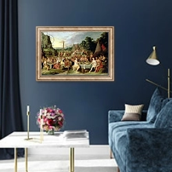 «The Worship of the Golden Calf, c.1630-35» в интерьере в классическом стиле в синих тонах