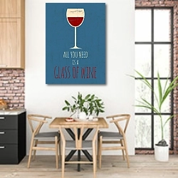 «Red Wine Poster» в интерьере кухни с кирпичными стенами над столом