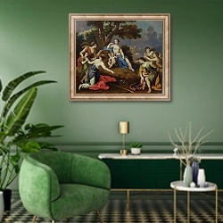 «Venus Creating the Anemone with the Blood of Adonis» в интерьере гостиной в зеленых тонах