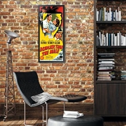 «Film Noir Poster - Deadlier Than The Male» в интерьере кабинета в стиле лофт с кирпичными стенами