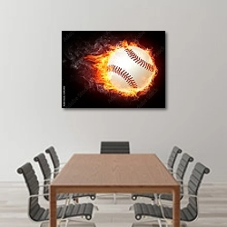«Бейсбольный мяч в огне» в интерьере конференц-зала над столом для переговоров