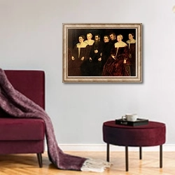 «00409 Seven members of the Soranzo Family» в интерьере гостиной в бордовых тонах