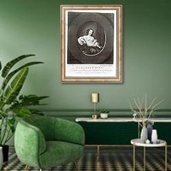 «Eleanor Gwynne engraved by Valentine Green 1777» в интерьере гостиной в зеленых тонах