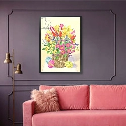 «Easter Basket, 1996» в интерьере гостиной с розовым диваном