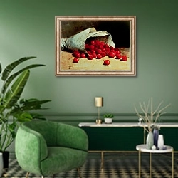 «A spilled bag of cherries» в интерьере гостиной в зеленых тонах