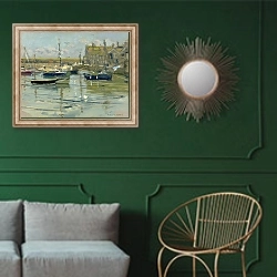 «Бухта 2» в интерьере классической гостиной с зеленой стеной над диваном