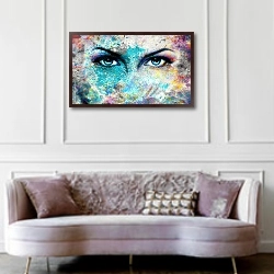 «Женские глаза с восточным орнаментом мандалы» в интерьере гостиной в классическом стиле над диваном