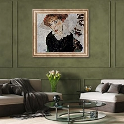 «Портрет Уолли» в интерьере гостиной в оливковых тонах