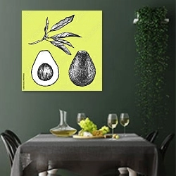 «Авокадо на лимонном фоне» в интерьере столовой в зеленых тонах