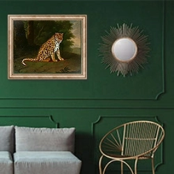 «A Leopard in a landscape» в интерьере классической гостиной с зеленой стеной над диваном