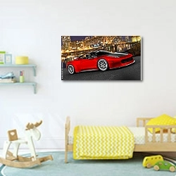 «Ярко красный спортивный автомобиль» в интерьере детской комнаты для мальчика с игрушками