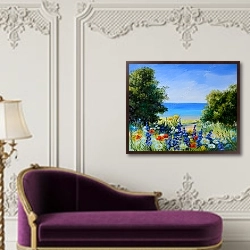 «Полевые цветы у моря» в интерьере в классическом стиле над банкеткой