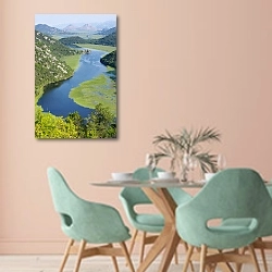 «Черногория. Скадарское озеро 3» в интерьере современной столовой в пастельных тонах