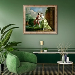 «Robert Lovelace preparing to abduct Clarissa Harlowe, from 'Clarissa' by Samuel Richardson» в интерьере гостиной в зеленых тонах