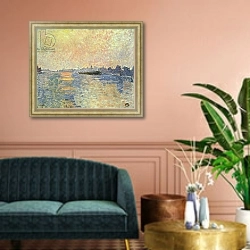 «Sunset on the Thames at Chiswick» в интерьере классической гостиной над диваном