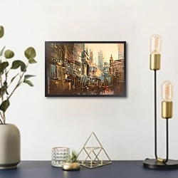 «Винтажная картина городской улицы» в интерьере в стиле ретро над столом