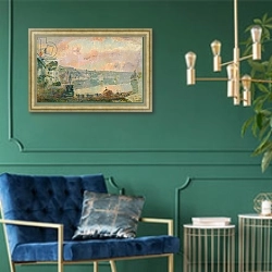 «The Ferry at La Bouille» в интерьере в классическом стиле с зеленой стеной