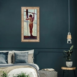 «Nude at the Window, 1905» в интерьере классической спальни с темными стенами