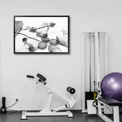 «История в черно-белых фото 208» в интерьере фитнес-зала в светлых тонах