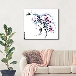 «Орхидеи» в интерьере современной светлой гостиной над диваном