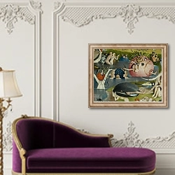 «The Garden of Earthly Delights: Allegory of Luxury, detail of the central panel, c.1500 4» в интерьере в классическом стиле над банкеткой