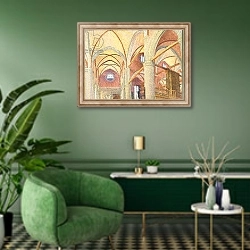 «Santa Maria Gloriosa dei Frari, Venice, 1994» в интерьере гостиной в зеленых тонах