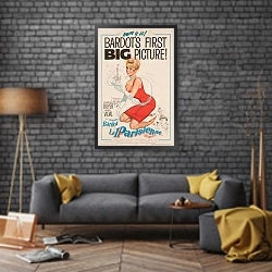 «Постер: Афиша с Бриджит Бордо» в интерьере в стиле лофт над диваном