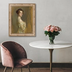 «Портрет Виконтессы  Чаплин» в интерьере в классическом стиле над креслом