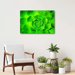 «Зеленый цветок 1» в интерьере современной комнаты над креслом