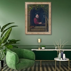«Старый скрипач» в интерьере гостиной в зеленых тонах