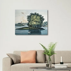 «Вид Большого пруда в Царскосельском парке 3» в интерьере современной светлой гостиной над диваном
