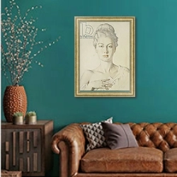 «Imaginary Portrait of Cécile de Volanges in Choderlos de Laclos's 'Liaisons dangereuses', 1934» в интерьере гостиной с зеленой стеной над диваном