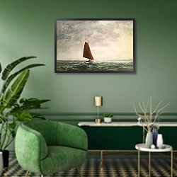 «Passing Squall on the Medway» в интерьере гостиной в зеленых тонах