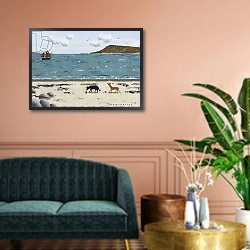«Dogs on Beach and Boat» в интерьере классической гостиной над диваном