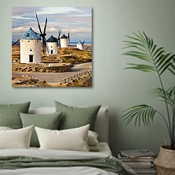 «Испанские ветряные мельницы» в интерьере современной спальни в зеленых тонах