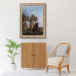 «Каприччо с руинами на берегу моря» в интерьере в классическом стиле над комодом
