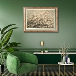«Shipwreck off Seacoast» в интерьере гостиной в зеленых тонах
