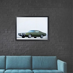 «Dodge Charger '1972» в интерьере в стиле лофт с черной кирпичной стеной
